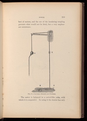 view Columba Engine and Support. Fig. 87, page 219, 'Dental Electricity' by Levitt E Custer, 1901.