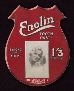 view Diecut show card for Enolin Tooth Paste : "strong" or "mild"