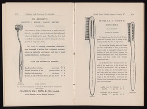 view Tooth brushes in manufacturer's catalogue, 1908.