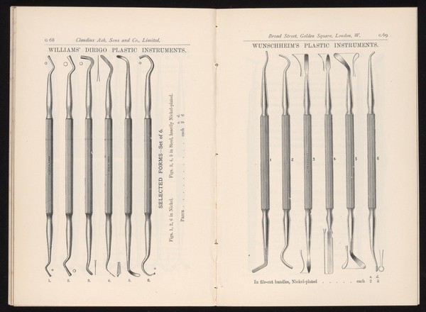 Dental instruments, manufacturer's catalogue, 1908.