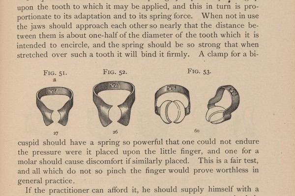 Tooth clamps used during dental fillings. 