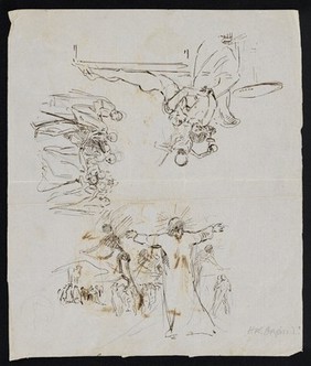 Five scenes with a skeleton. Drawings attributed to H.K. Browne [Phiz].