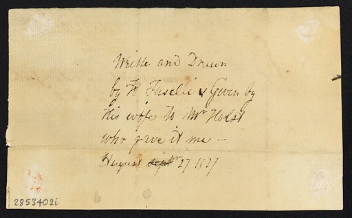 Verso of drawing by H. Fuseli, 19th century.