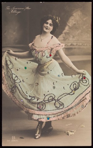 view Julian Eltinge in drag. Coloured photographic postcard, ca. 1907.