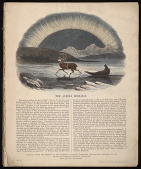 Aurora Borealis. Coloured wood engraving by C. Whymper.