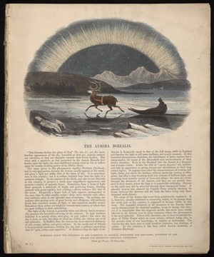 view Aurora Borealis. Coloured wood engraving by C. Whymper.