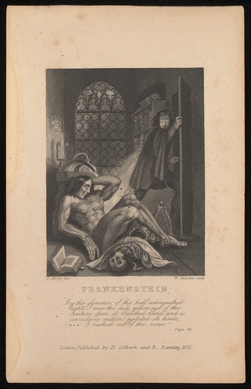Frankenstein observing the first stirrings of his creature.