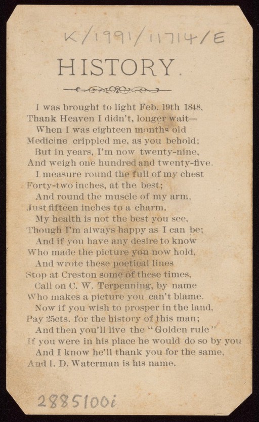 Verso of photograph portrait of I.D. Waterman.