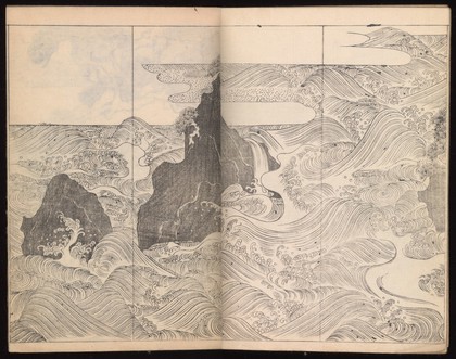 Illustration of rocks and waves. Oriental MSS Japanese 48.