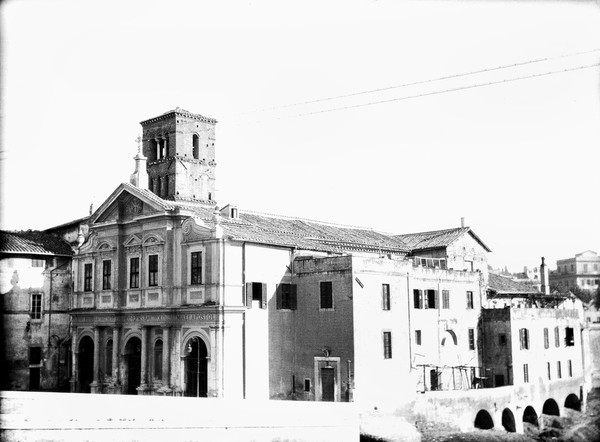 View of the Church of San Bastolomeo, occupying the site of the Temple of Aesculapius, Rome, Italy