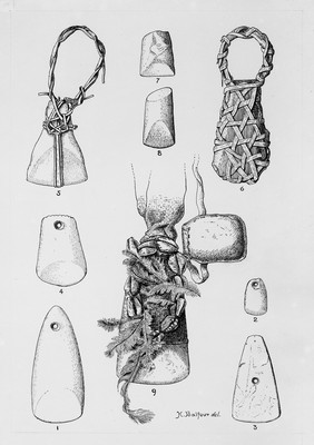 Stones with holes for suspending, others with lacing.