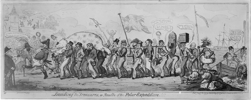 Caricature of Cruickshank 'Landing the Treasure'.