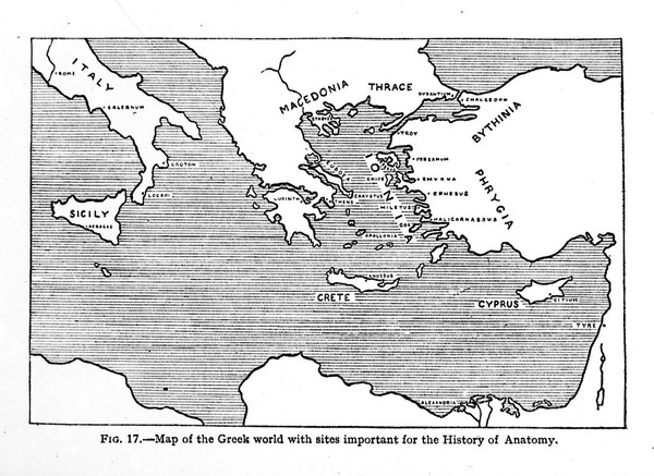 The Greek World with sites for History of Anatomy.