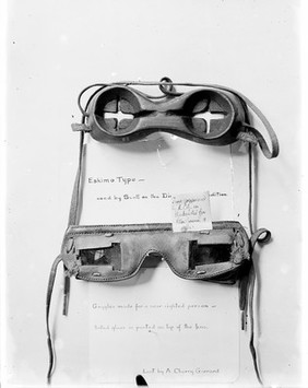 Snow goggles as worn by the Lapps. Front view supplied to Antartic expeditions.