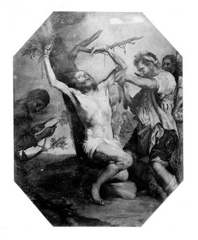 The flaying of St Bartholomew. Oil painting after Jusepe de Ribera.