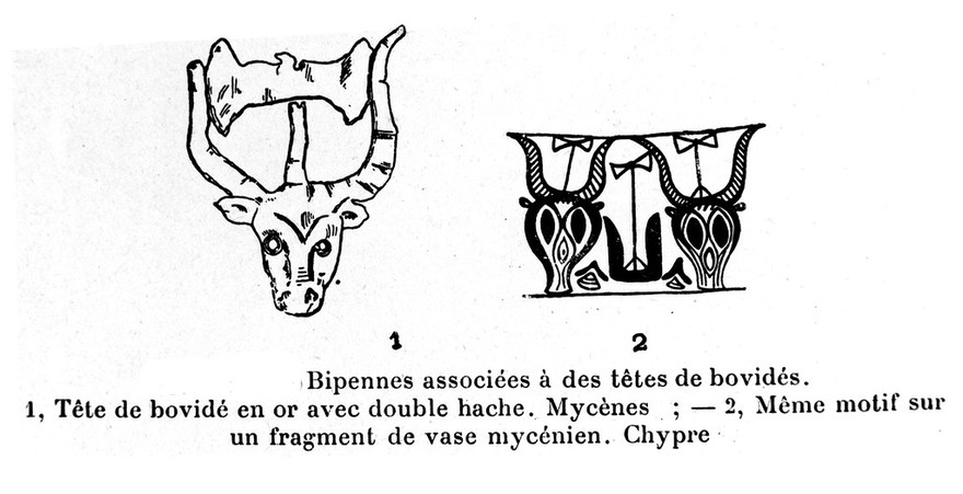 Line drawing of prehistoric Taurian symbols from Mycenae.