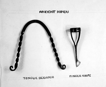 Ancient Hindu tongue scrapers and finger knife