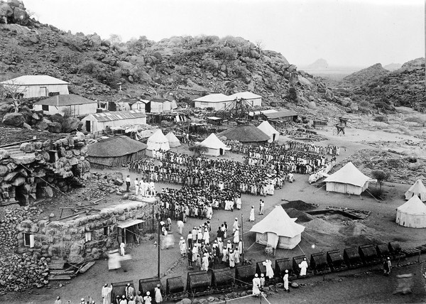 Jebel Moya: General view of camp and muster of natives