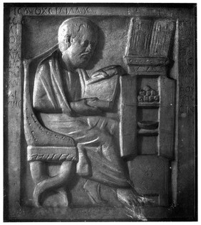 Greco-Roman physician in his study, plaster cast in W.H.M.M.