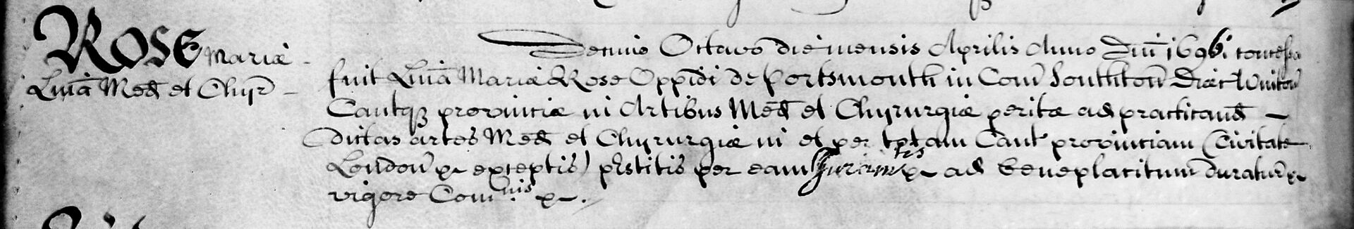 M0001693: Reproduction of a medical licence entry for "Marie Rose"