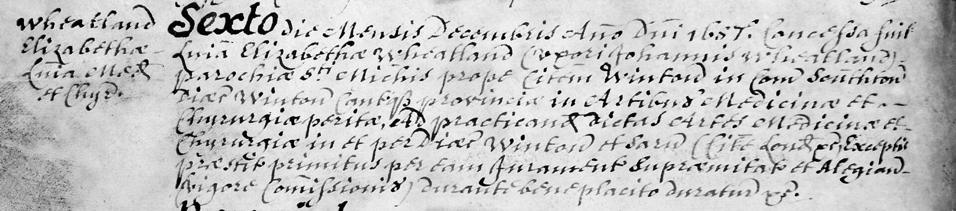 M0001694: Reproduction of a medical licence entry for "Elizabeth Wheatland"