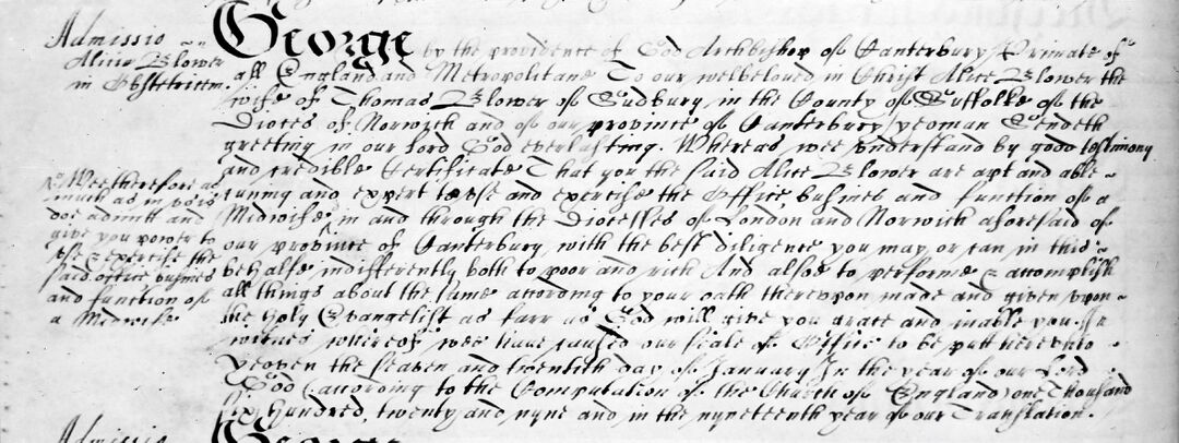 M0001697: Reproduction of a medical licence entry beginning "Admisso George"