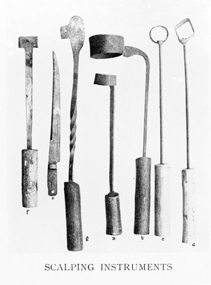 view Arabic scalping instruments and anatomical drawing.