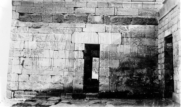 Interior of Temple showing wall carvings, Medinet Habu. Egypt (copy negative)