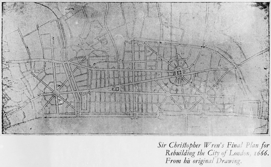 Plan of London city, made by Sir Christopher Wren.