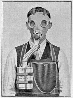 'Puretha' respirator for protection against poisonus gases. Chrome ulcer with loss of finger.