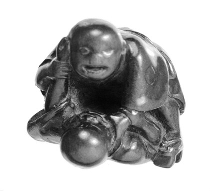 Two wood blindmen fighting, signed Miwa. From Doctor Gunther's collection of Netsuke.