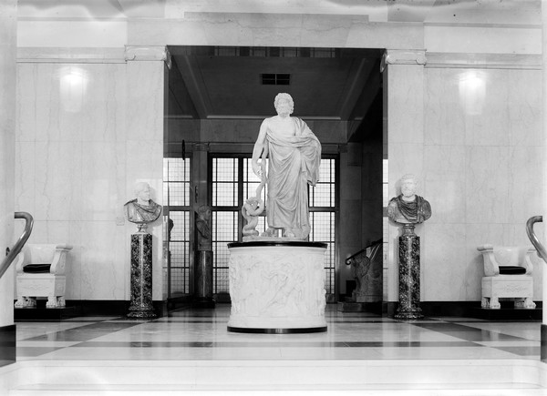 Aesculapius, full size with circular base, in main hall, W.R.I.