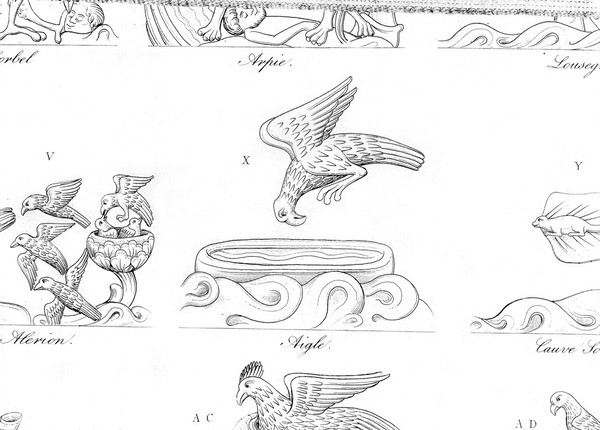 Bestiaries, "Aigle"; illustration from a book at the British Museum.