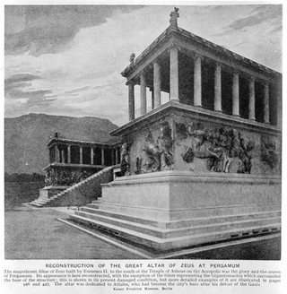 The great altar of Zeus at Pergamum. Reconstruction in the Kaiser Friedrich Museum, Berlin.