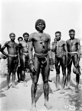 Zulus wearing penis sheaths, West Africa