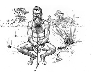 Illustration of Fire-making in N.S.W. Aboriginal. Photograph taken by Kenny of Sydney
