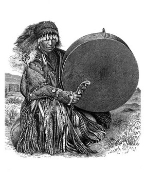 Mongol on Jurkie Shaman with drum, Central Asia