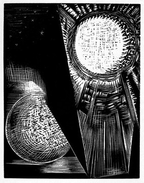 The creation of Sun and Moon. Woodcut from Genesis, Paul Nash.