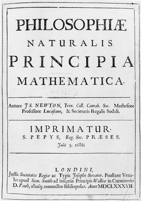 Philosophiae naturalis principia mathematica. / Autore J S. Newton, Trin. Coll. Cantab. Soc. Matheseos Professore Lucasiano, & Societatis Regalis Sodali.