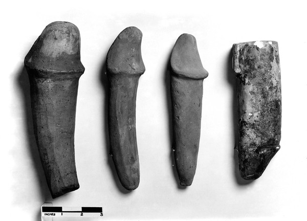 M0006584: Four phallic objects from Saqqara