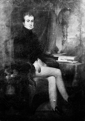 Portrait of Dr. Andrew Grant, full length figure seated, left hand resting on table