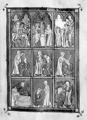 M0006986: Manuscript page from <i>Roger Frugardi, Chirurgia, and other medical miscellany</i> depicting scenes of surgery