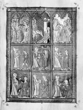 M0006988: Manuscript page from <i>Roger Frugardi, Chirurgia, and other medical miscellany</i> depicting scenes of surgery