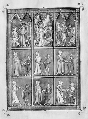 M0006993: Manuscript page from <i>Roger Frugardi, Chirurgia, and other medical miscellany</i> depicting scenes of surgery