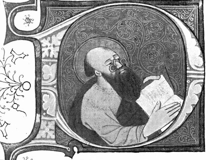M0007409: Manuscript illustration of St. Paul wearing spectacles