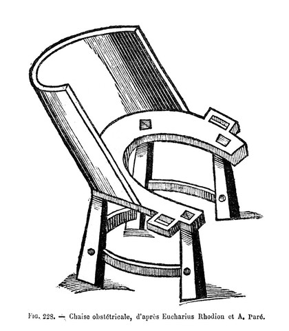 M0007457: Illustration of parturition chair designed by Rösslin, 1513
