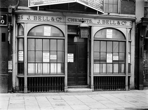 view M0007513: Photograph of the original shop front of John Bell & Company