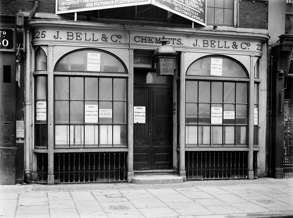 Original shop front of John Bell & Company (chemists), 225 Oxford Street, London before removal to WHMM.