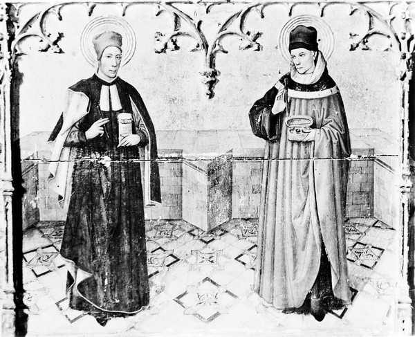 M0007689: Photograph of an altar piece painting of Saints Cosmas and Damian