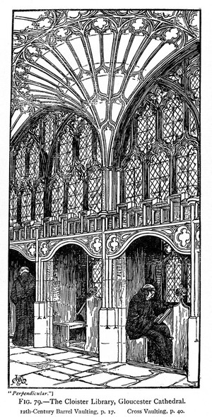 view Cloister Library, Gloucester Cathedral.